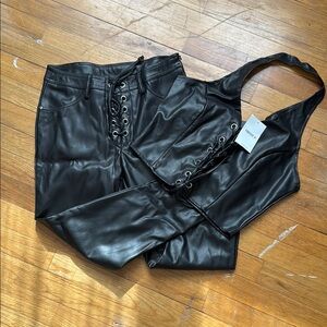 Forever 21 Black Faux Leather Lace-Up Set